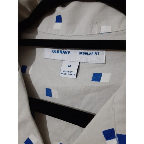 NWT Old Navy Everyday Button Up Shirt Mens Size M Khaki Geometric Built-In Flex - Picture 4 of 9